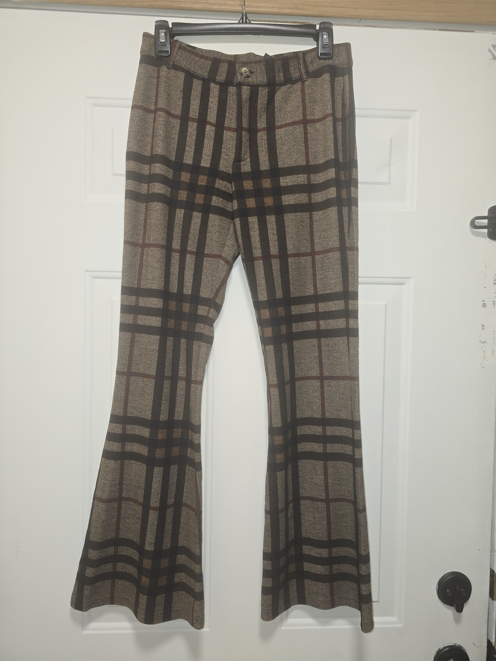 Ethyl Womens Brown Plaid Boot Cut Pants